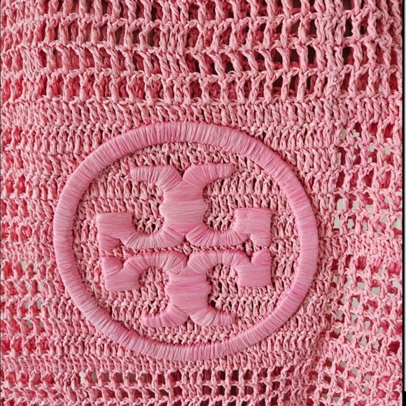 ๐TORY BURCH Pink Crochet ELLA Tote Bag logo authentic ๐๐๐ - Picture 6 of 7